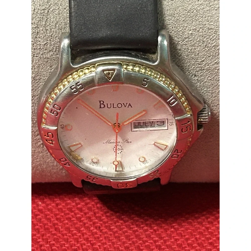 Bulova Marine Star Two-Tone Diver Day-Date White Dial Mens Watch READ
